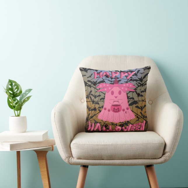 Coussin Coquette Rose Fantôme Joyeux Halloween Art Numériq (Chaise)