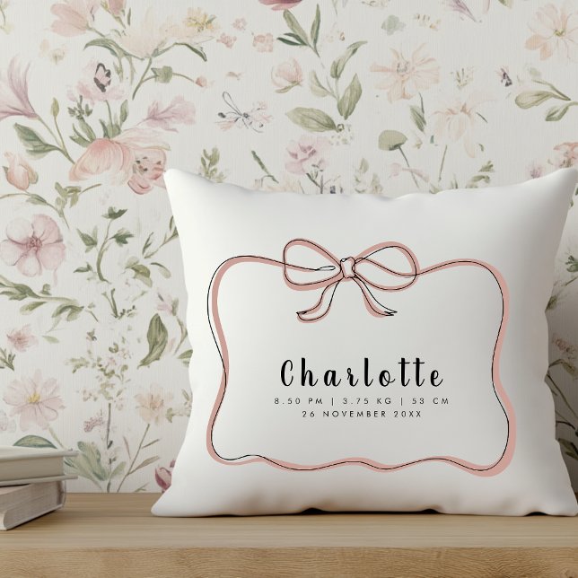 Coussin Coquette Ruban Nom du cadre de naissance Statistiq (Créateur téléchargé)