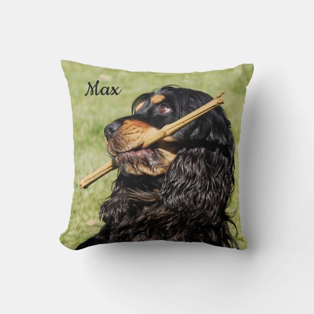 Coussin Coqueur noir et tan jouant Chien chiot espagnol (Recto)
