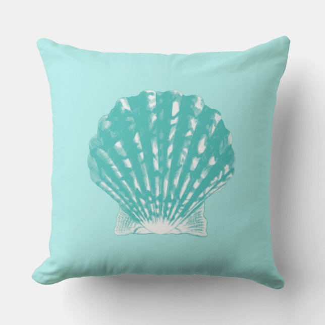 Coussin Coquillage - aqua doux et blanc (Recto)