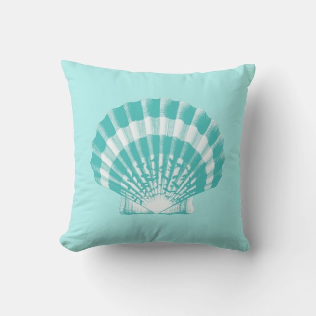 Coussin Coquillage - aqua mol et blanc (Recto)