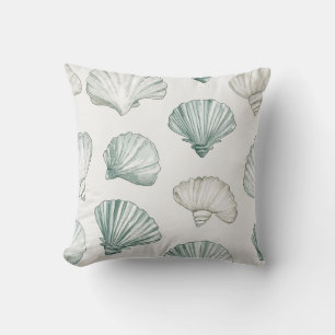 Coussin Coquillage aquarelle taupe naturel crémeux et bleu