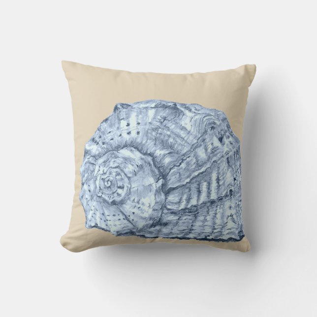 Coussin Coquillage bleu 3 sur beige (Recto)