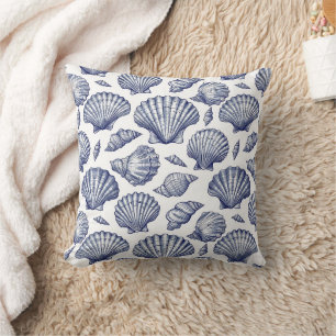 Coussin Coquillage bleu et blanc Décoration de plage