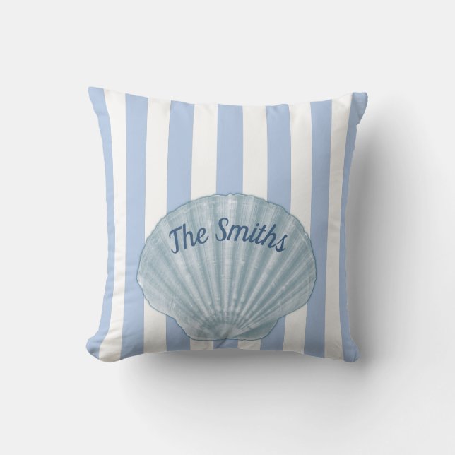 Coussin Coquillage bleu et rayures (Recto)
