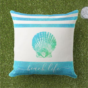 Coussin Coquillage bleu turquoise de vie de plage vert