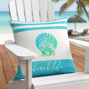 Coussin Coquillage bleu turquoise de vie de plage vert