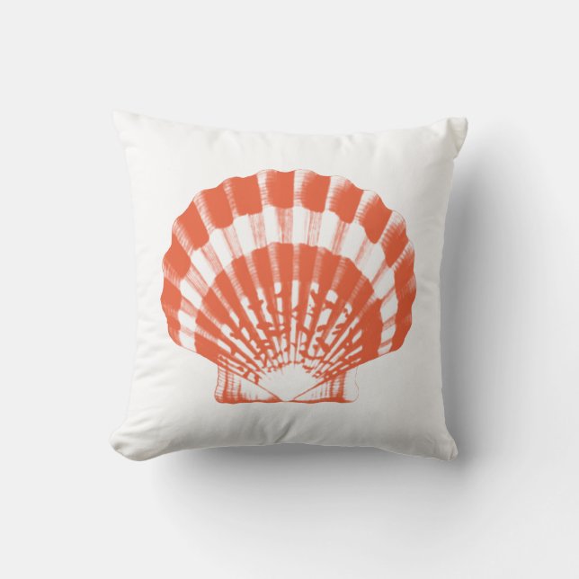 Coussin Coquillage - corail orange et blanc (Recto)