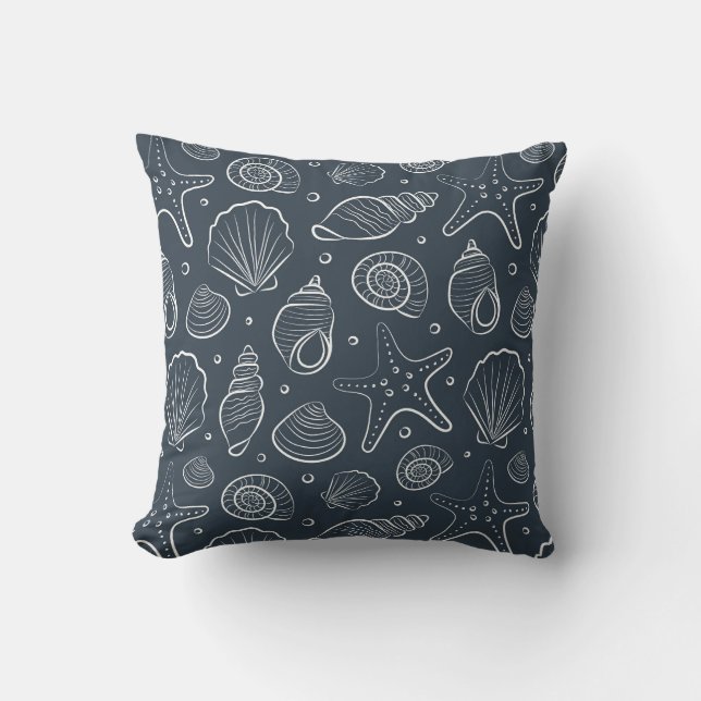 Coussin Coquillage de mer style bohème marine côtier bleu  (Recto)