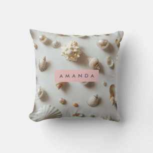 Coussin Coquillage et Perle Pastel Élégant Personnalisé