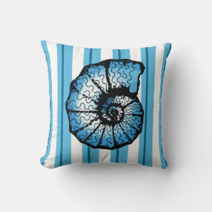Coussin Coquillage et rayures dans les couleurs de l'océan