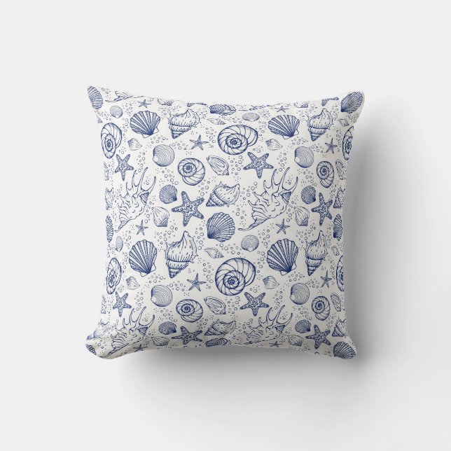 Coussin Coquillage étoile de mer bleu marine blanc  (Recto)
