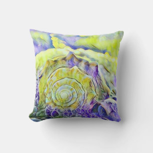 Coussin Coquillage jaune violet dans l'aquarelle mousseuse