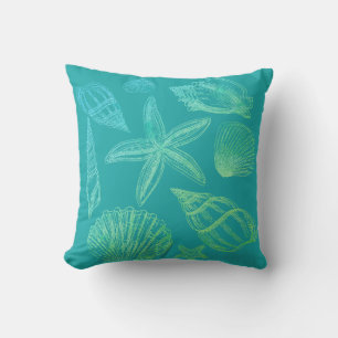 Coussin Coquillage moderne bleu vert Turquoise Ombre Beach