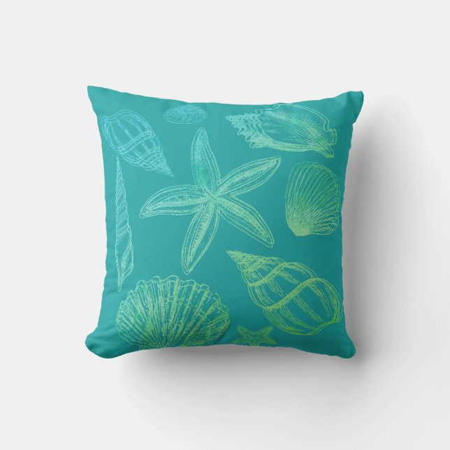 Coussin Coquillage moderne bleu vert Turquoise Ombre Beach (Recto)