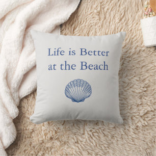 Coussin Coquillage Pétoncle Bleu La vie est meilleure à la