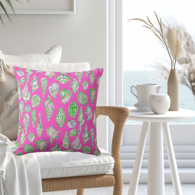 Coussin Coquillage Prépayé / Maison de plage côtière rose  (Créateur téléchargé)