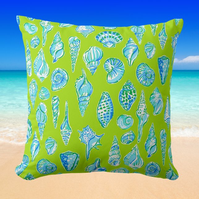 Coussin Coquillage Vert Citron / Maison de Plage Côtière É (Créateur téléchargé)