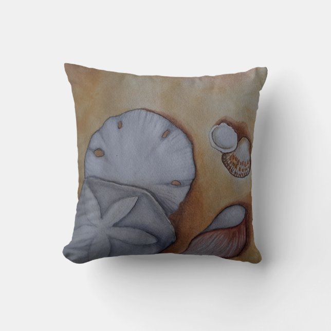 Coussin Coquillages à l'aquarelle de mer Jeter l'oreiller (Recto)