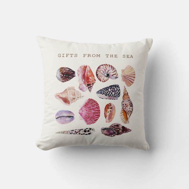 Coussin Coquillages à l'aquarelle esthétique (Recto)