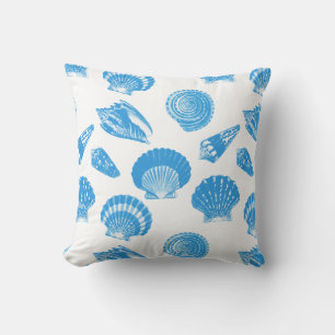 Coussin Coquillages - Cerulean bleu et blanc