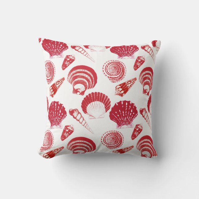 Coussin Coquillages - cinnabar rouge sur un arrière - plan (Recto)