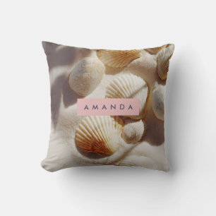 Coussin Coquillages de la côte pastel personnalisés sur le