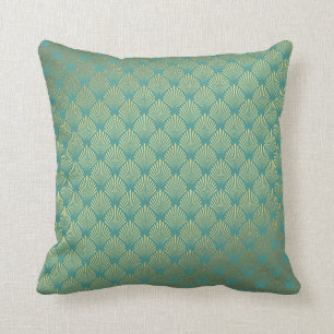 Coussin Coquillages d'or de vert de menthe de club de
