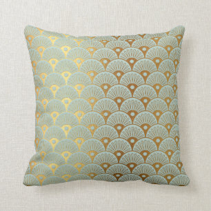 Coussin Coquillages d'or de vert de menthe de club de