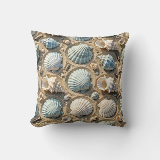 Coussin Coquillages et étoiles de mer bleus et blancs du l (Recto)