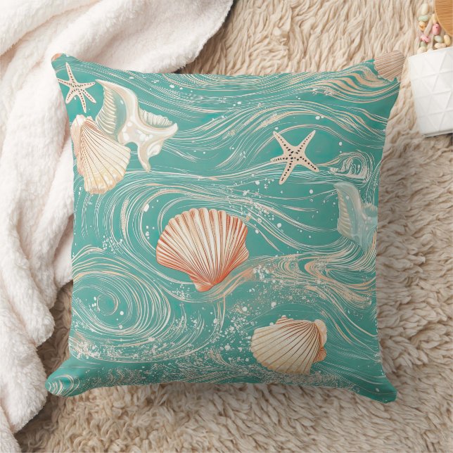 Coussin Coquillages et Motif de Vagues Océaniques (10) (Couverture)