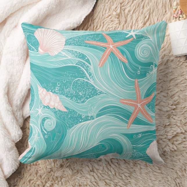 Coussin Coquillages et Motif de Vagues Océaniques (13) (Couverture)