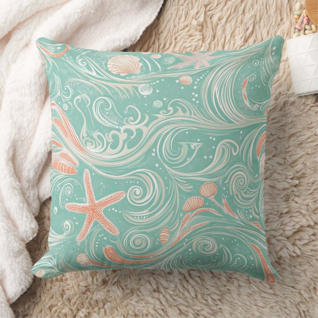 Coussin Coquillages et Motif de Vagues Océaniques (4) (Couverture)