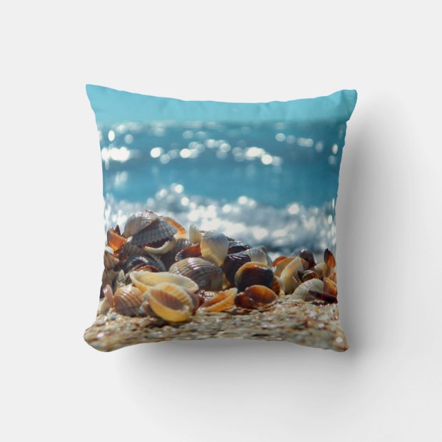 Coussin Coquillages et océan scintillant (Recto)