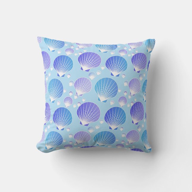 Coussin Coquillages lavande et bleu sur bleu pâle (Recto)