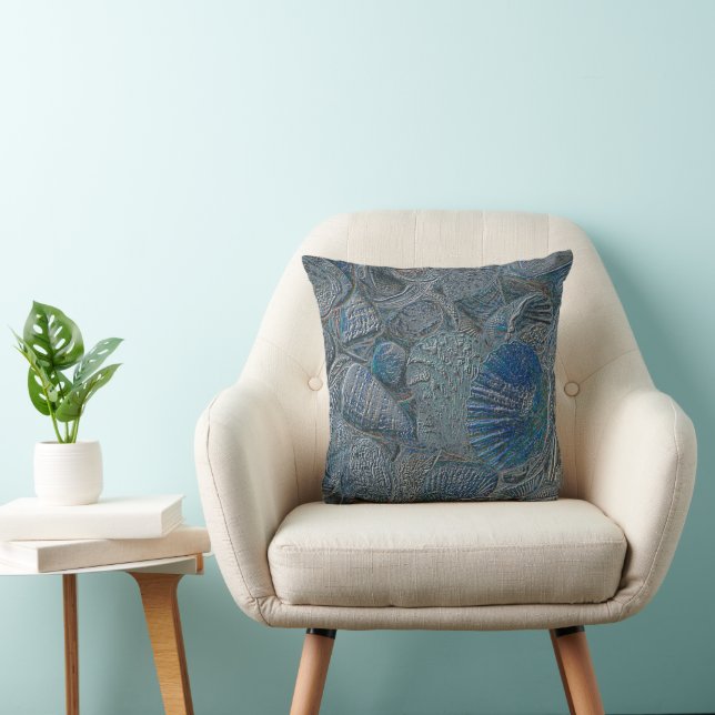 Coussin Coquillages Océan Plage Bleu Métal Nautique (Chaise)
