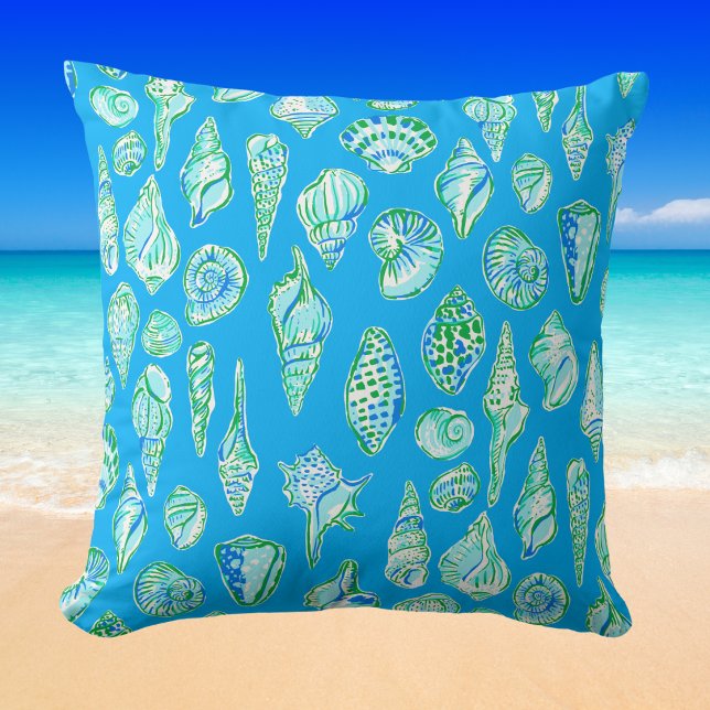 Coussin Coquillages Prépas / Maison de plage Côtière Bleu  (Créateur téléchargé)