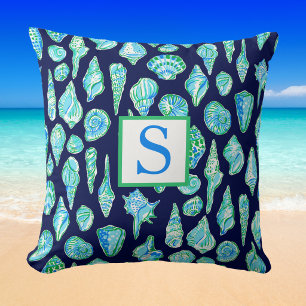 Coussin Coquillages Prépas Monogramme / Bord de Mer Navy