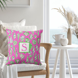 Coussin Coquillages Prépas / Plage Côtière Rose Monogramme