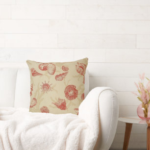 Coussin Coquillages rouges sur Tan