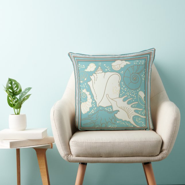 Coussin Coquillages Sables Bleus Nuances Fond (Chaise)