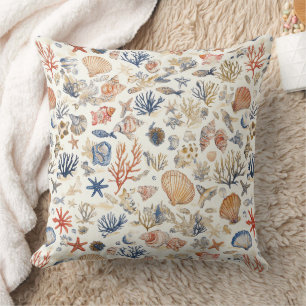 Coussin Coquillages Tropicaux & Motif de Récif de Corail