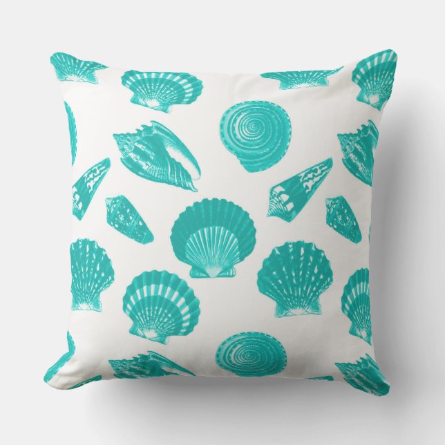 Coussin Coquillages - Turquoise sur un Arrière - plan blan (Recto)