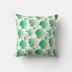 Coussin Coquillages verts de mer sur blanc