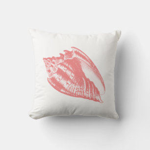 Coussin Coquille conch - corail rose et blanc