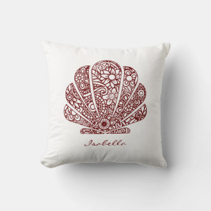 Coussin Coquille d'aquarelle personnalisée Mandala Rouge B