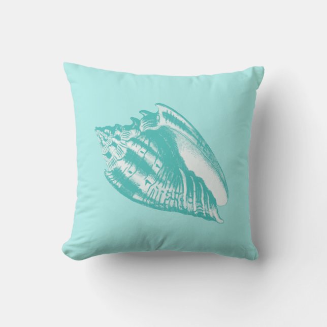 Coussin Coquille de conc - aqua doux et blanc (Recto)