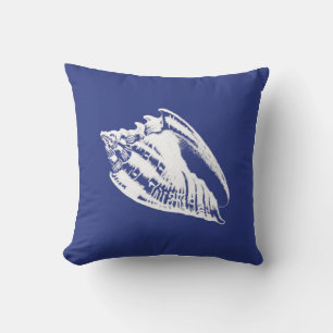 Coussin Coquille de conque - bleu marine et blanc