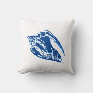 Coussin Coquille de conque - bleu marine et blanc