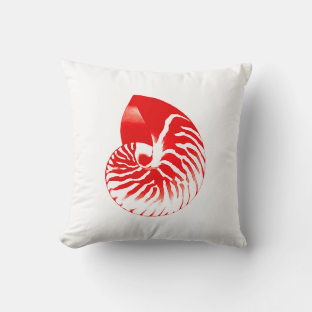 Coussin Coquille de nautile - rouge foncé et blanc (Recto)